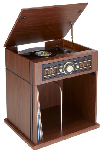 Bigben TD104 - gramofon s úložištěm na desky, rádiem a USB